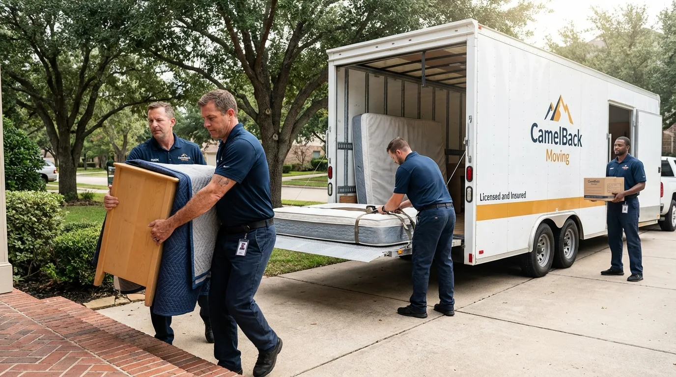 Crew loading residential truck for cross-state move from Greencastle, IN