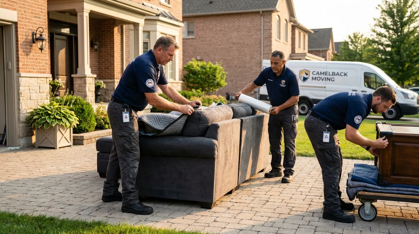 Large estate moving crew wrapping furniture in Greencastle, IN