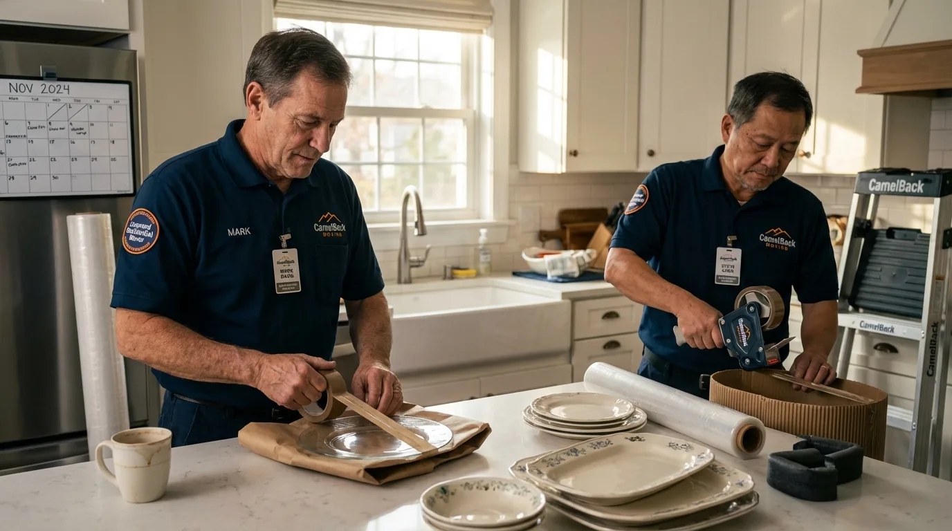 Professional crew packing kitchen dishware in Greencastle, IN